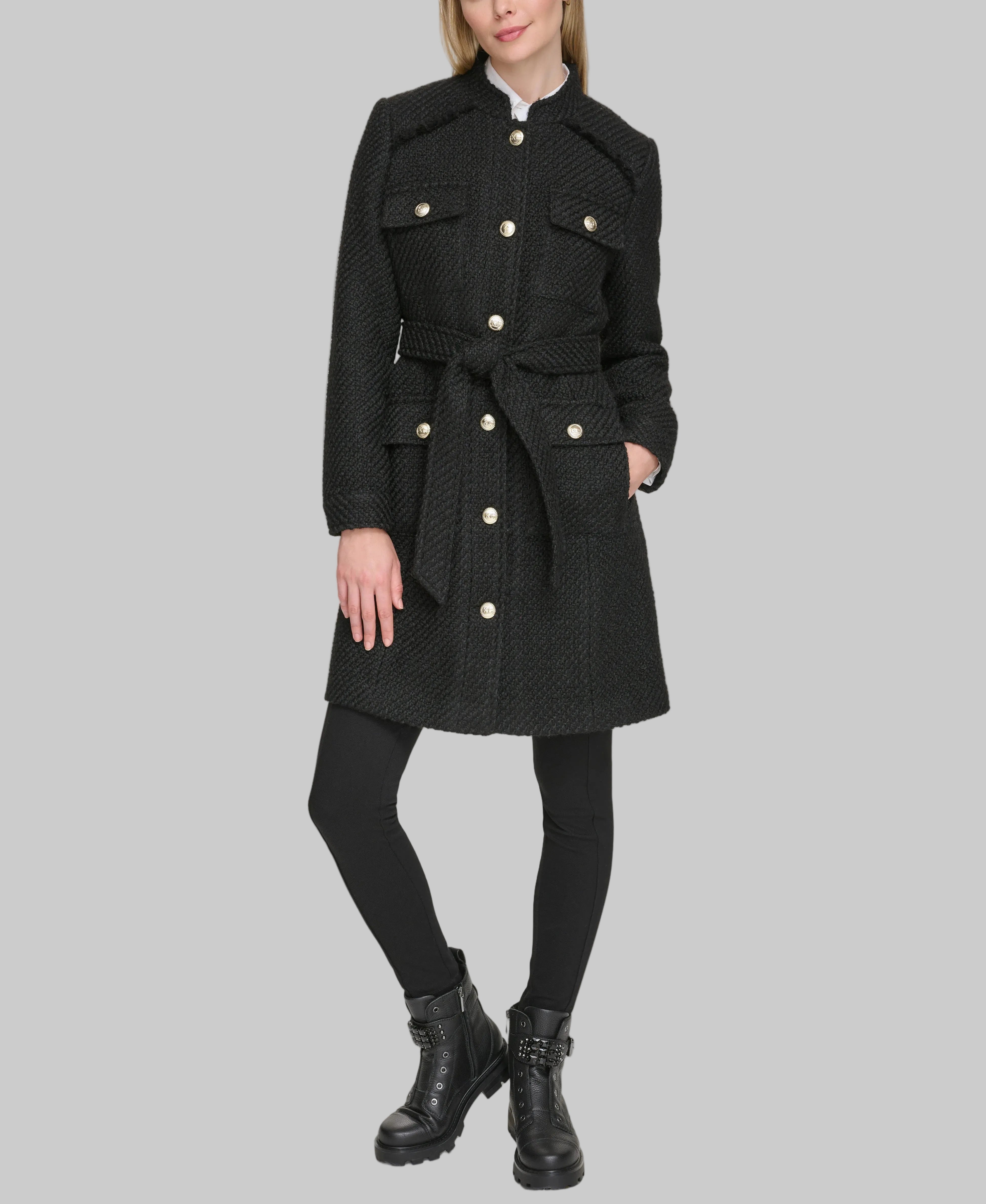 Tweed Belted Topper | Jackets & Blazers | Karl Lagerfeld Paris