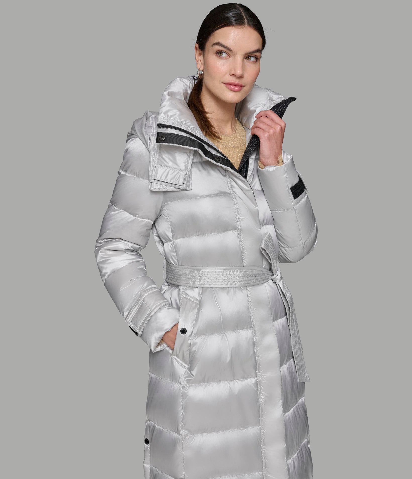 CONTRAST MAXI BELTED LONG PUFFER VIEW 8 | Women's Clothing Sale