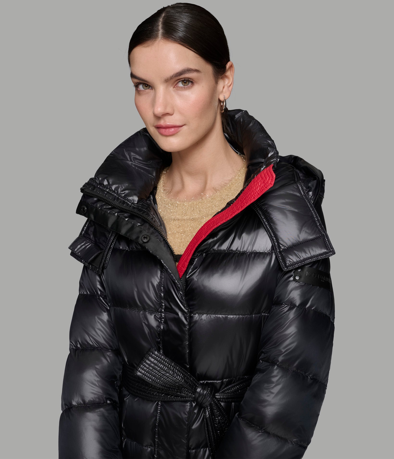 CONTRAST BELTED SHORT PUFFER VIEW 4 | Women's Clothing Sale