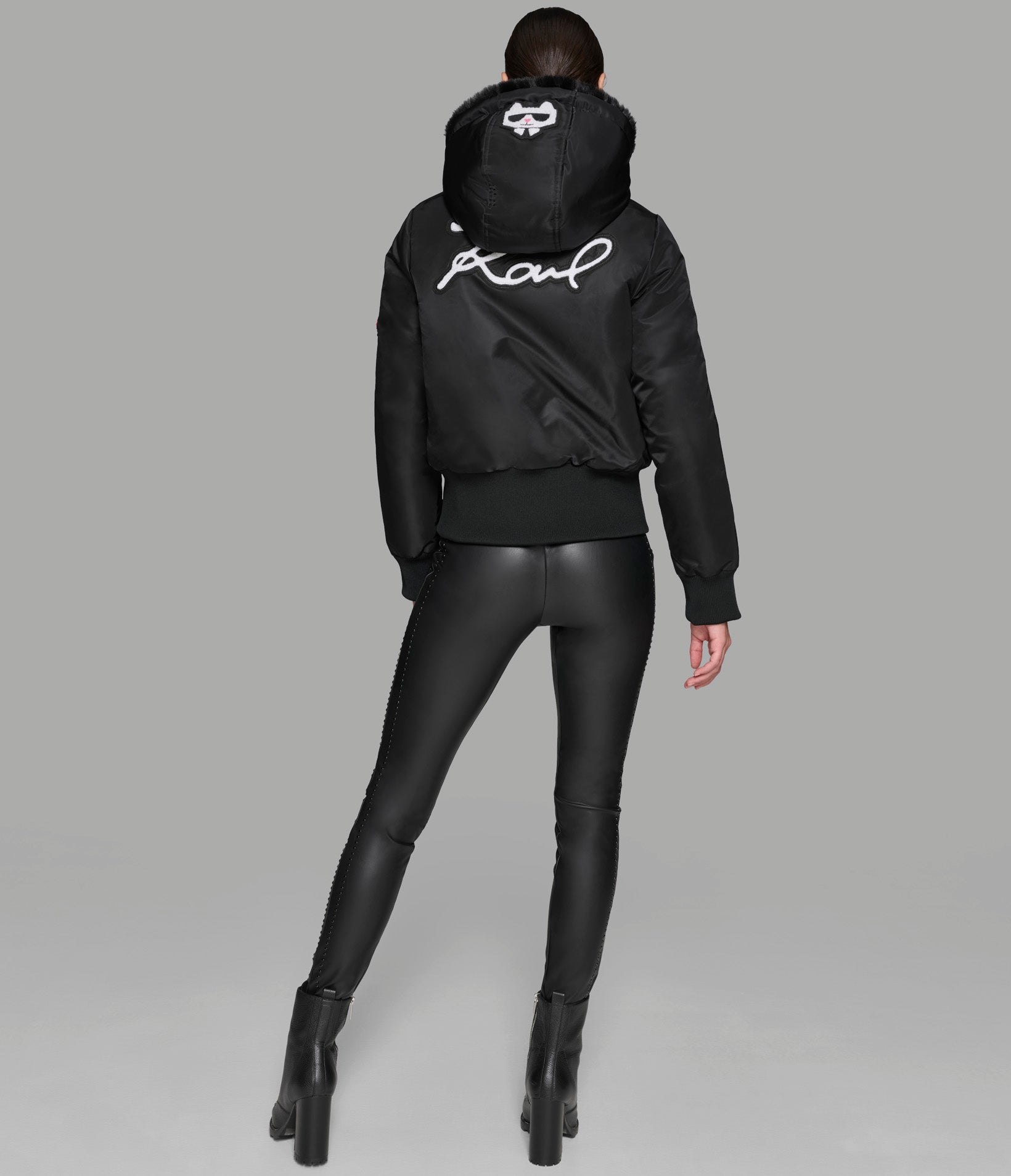 LOGO PATCH HOODED BOMBER JACKET View 2 | Women's Clothing Sale