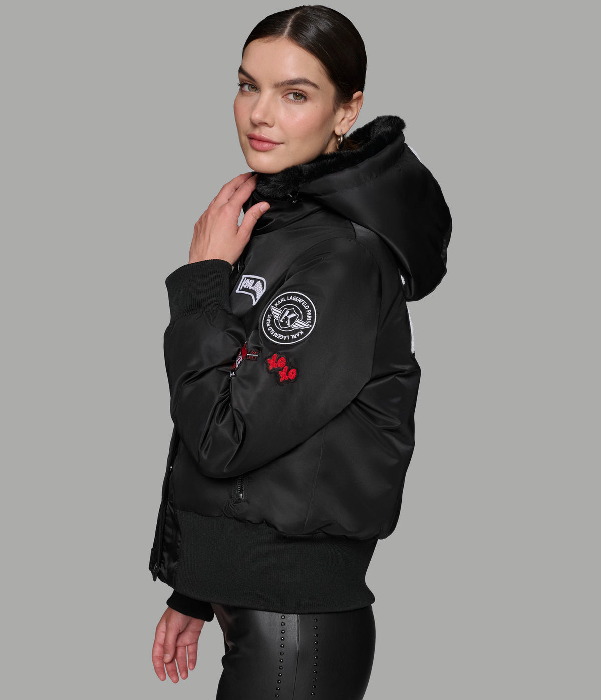 Logo Patch Hooded Bomber Jacket | Jackets & Blazers | Karl Lagerfeld Paris