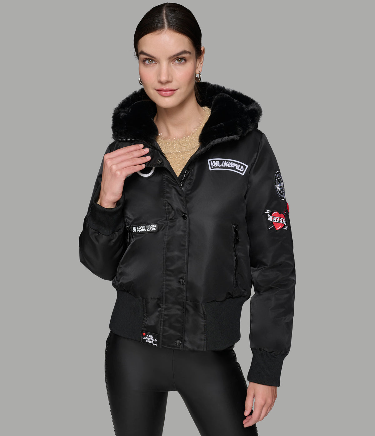 Logo Patch Hooded Bomber Jacket | Jackets & Blazers | Karl Lagerfeld Paris