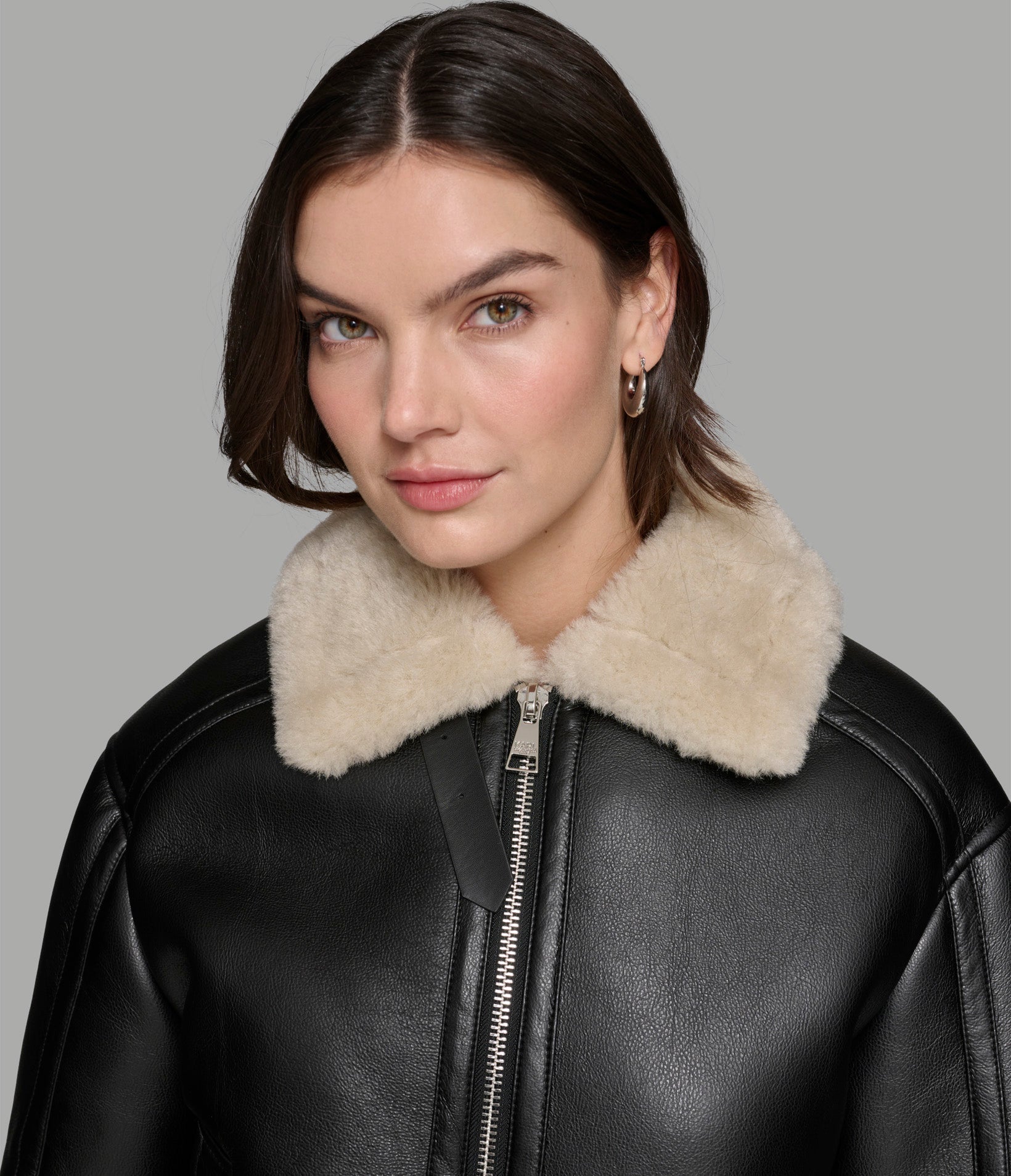 CROPPED FAUX LEATHER JACKET WITH FAUX SHEARLING VIEW 6 | Women's Clothing Sale