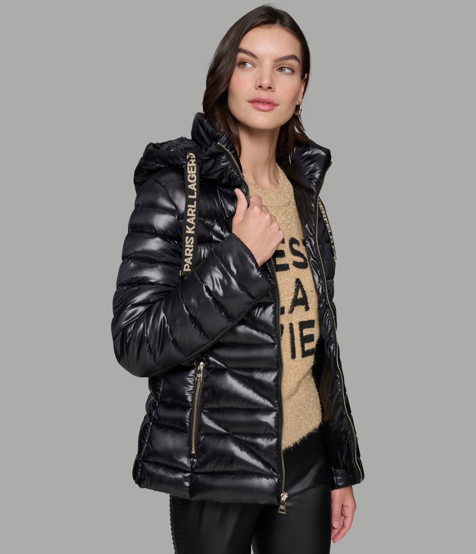 SHORT PUFFER JACKET WITH LOGO VIEW 3 | Women's Clothing Sale