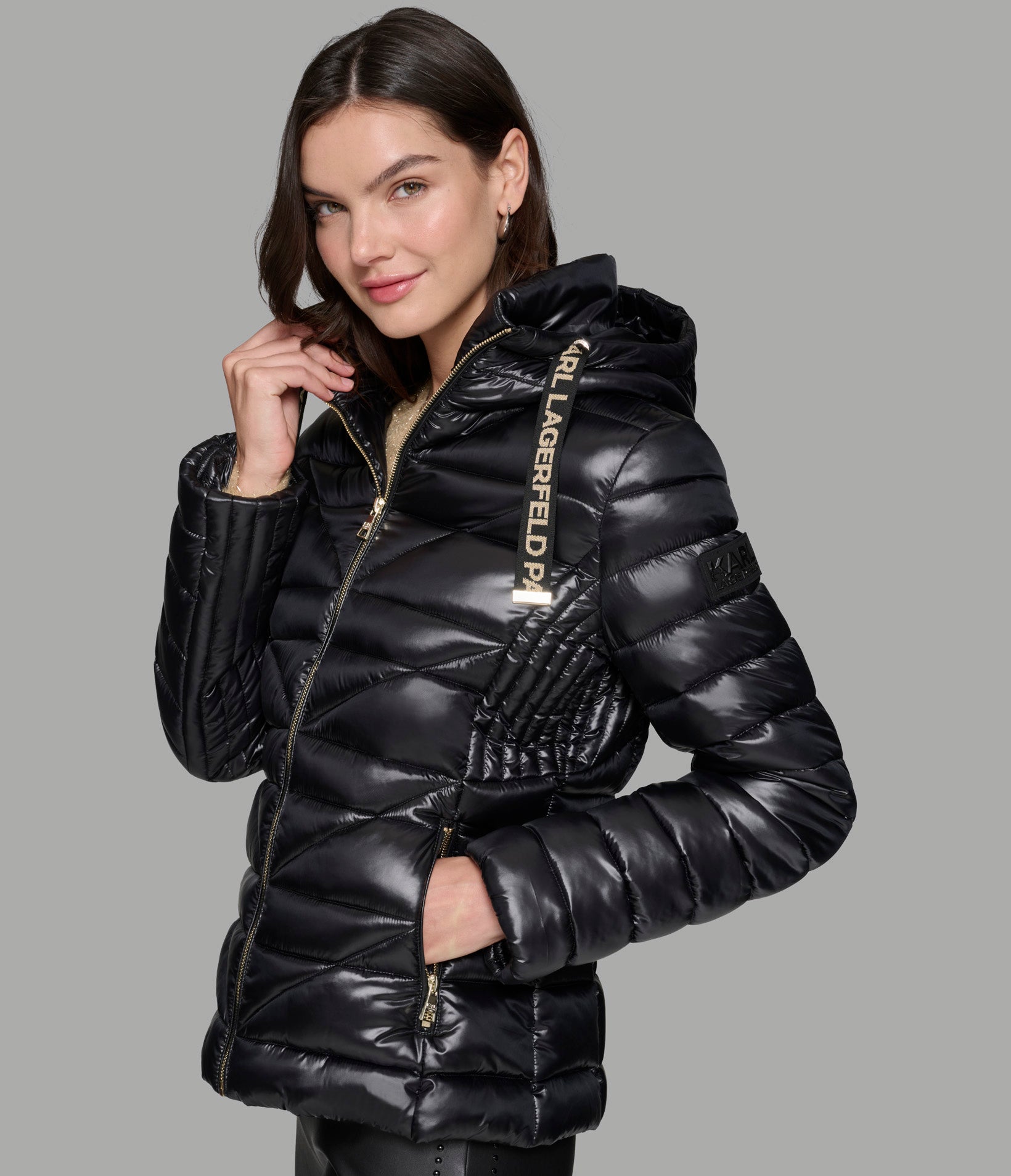 SHORT PUFFER JACKET WITH LOGO VIEW 4 | Women's Clothing Sale