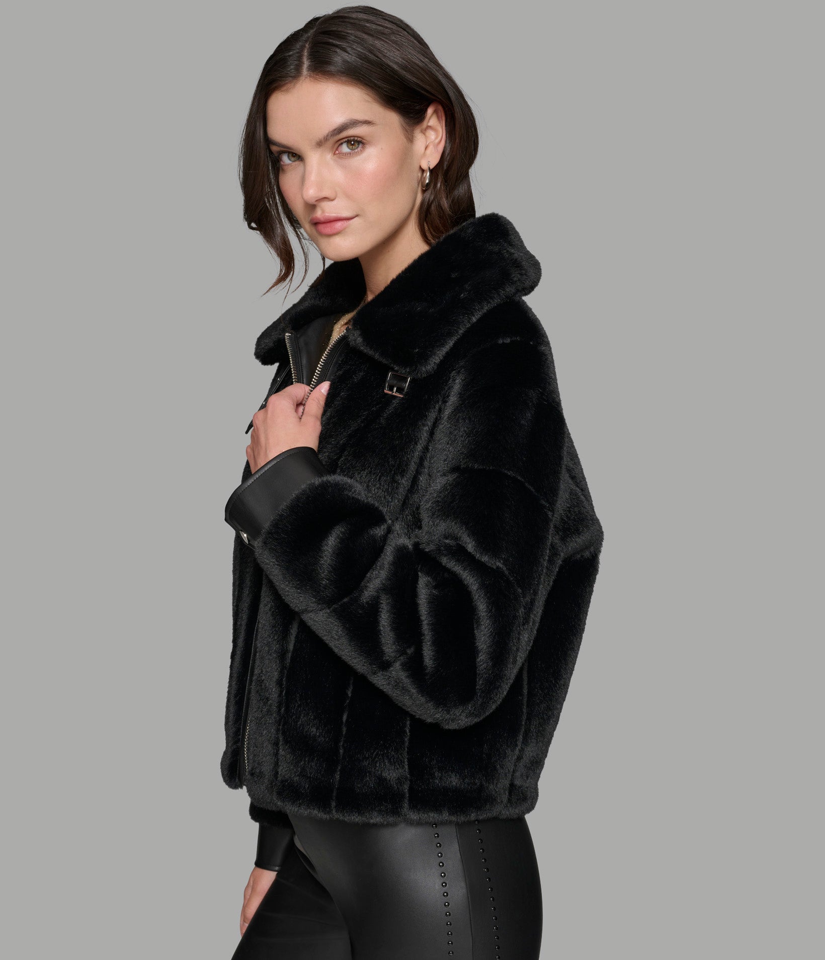 Channel Faux Mink And Pu Bomber | Outerwear | Karl Lagerfeld Paris