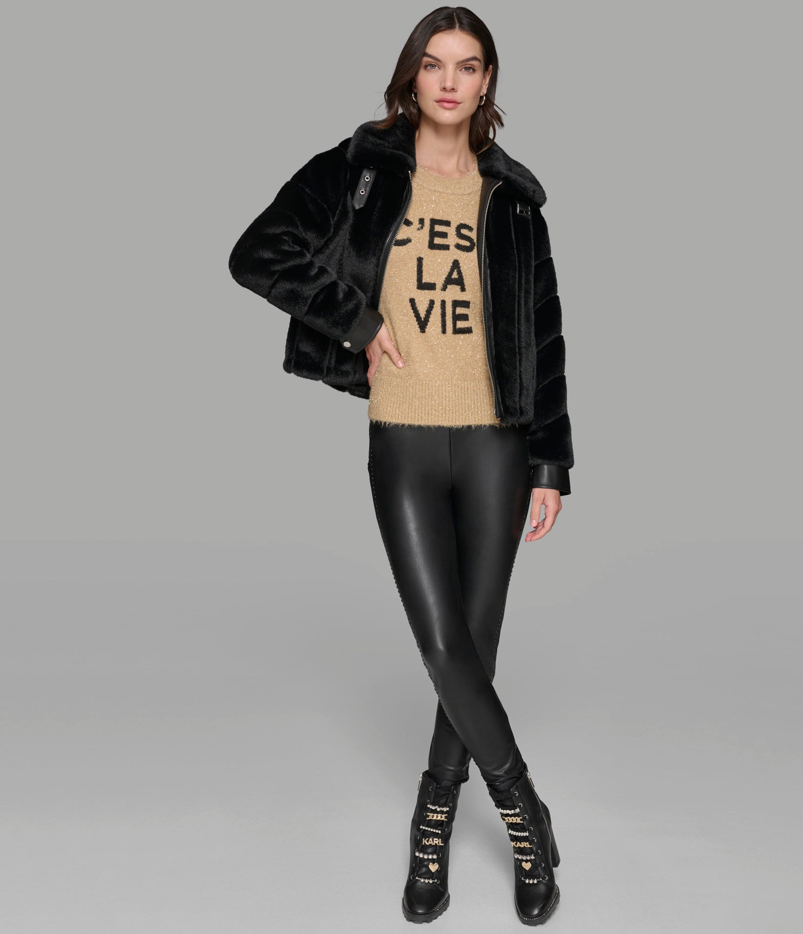 CHANNEL FAUX MINK AND PU BOMBER VIEW 4 | Women's Clothing Sale