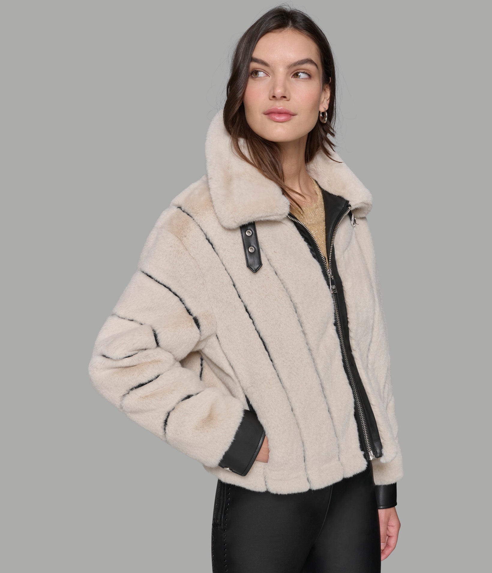 Channel Faux Mink And Pu Bomber Outerwear Karl Lagerfeld Paris