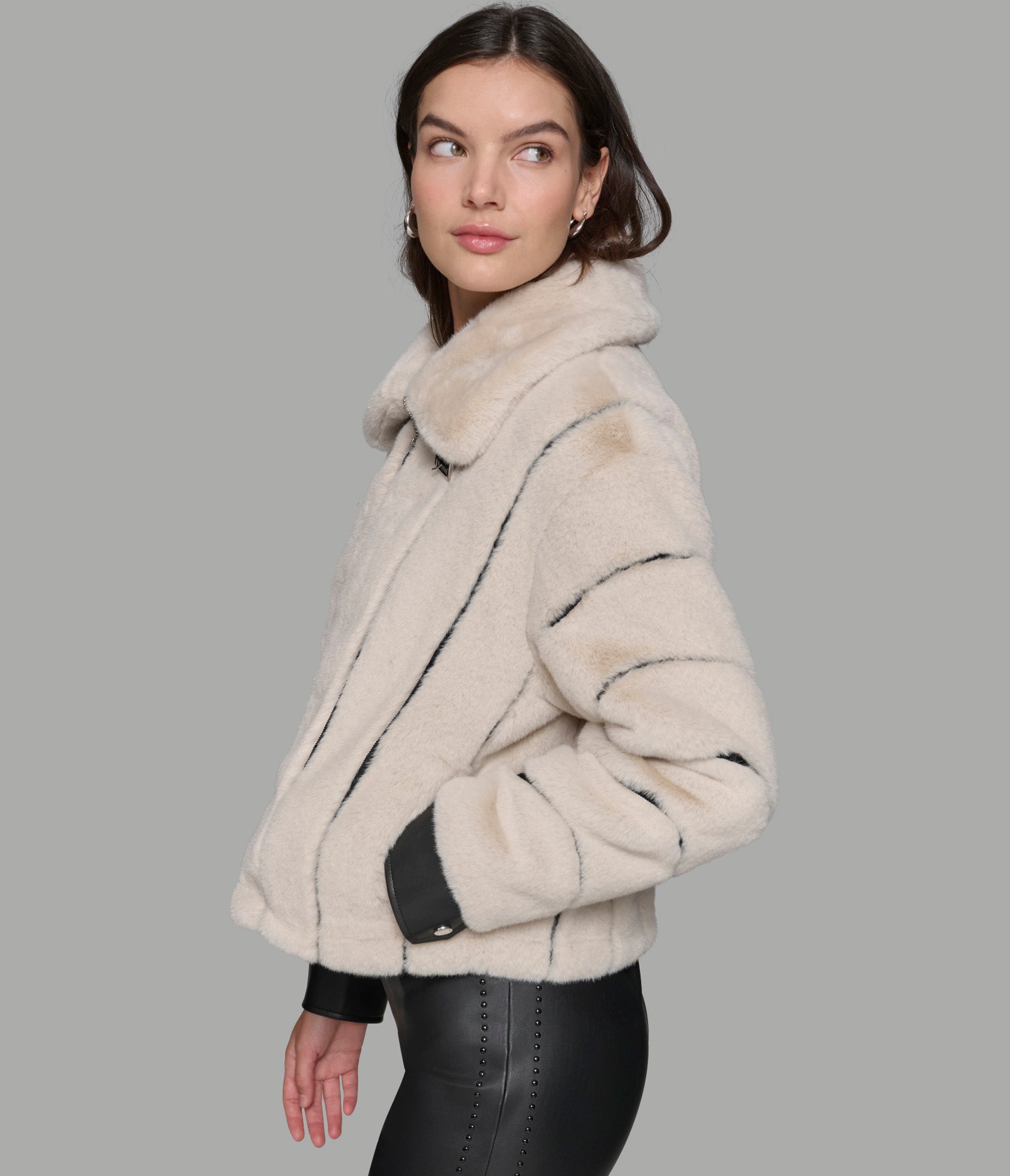 Channel Faux Mink And Pu Bomber | Outerwear | Karl Lagerfeld Paris