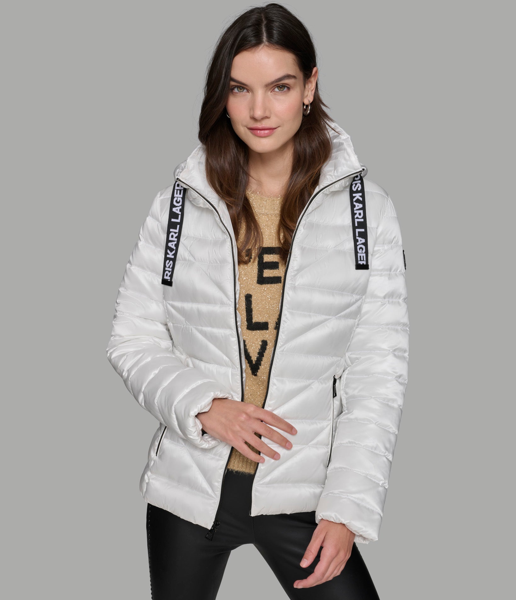 SHORT PUFFER JACKET WITH LOGO View 1 | Women's Clothing Sale