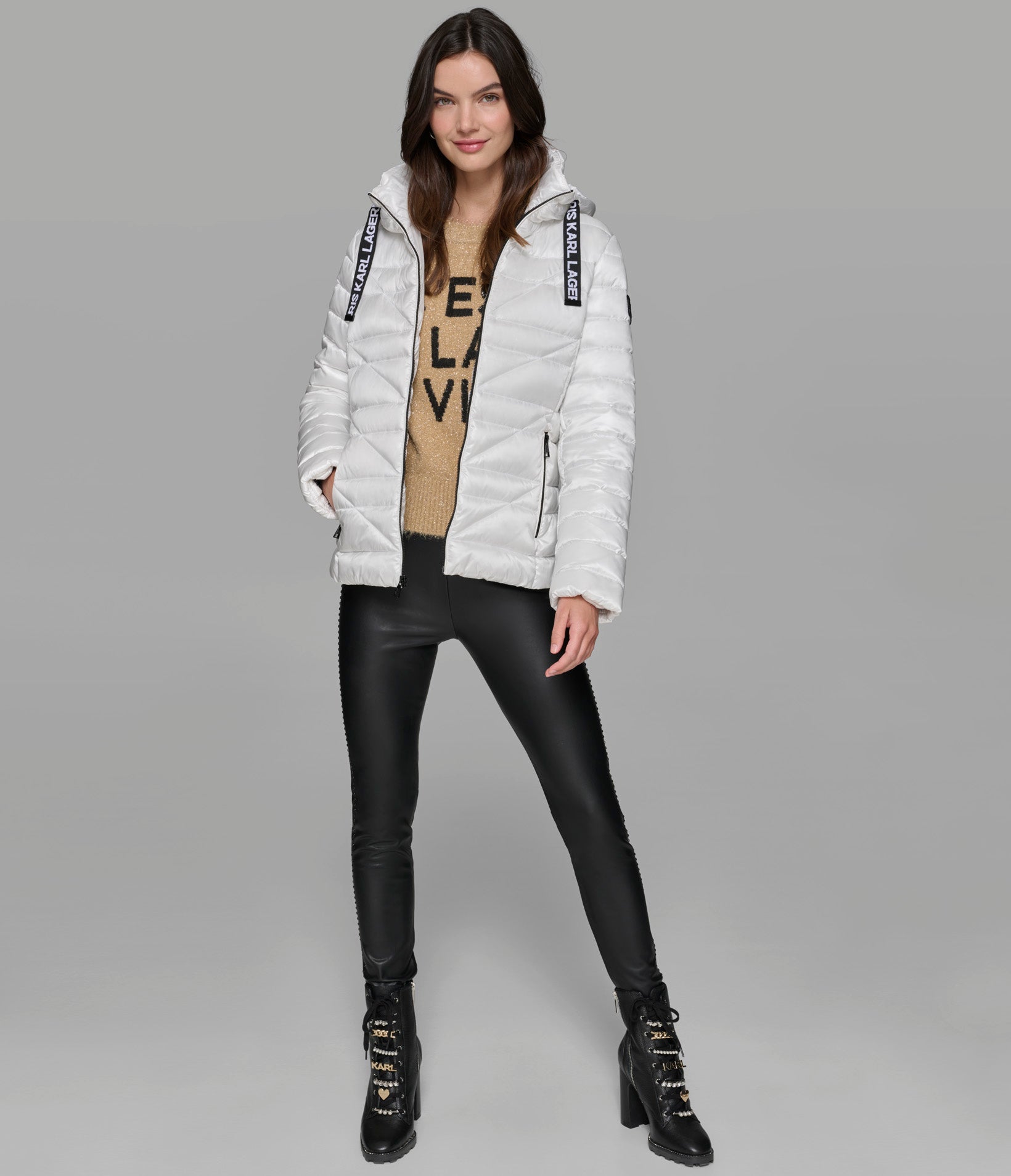 SHORT PUFFER JACKET WITH LOGO VIEW 6 | Women's Clothing Sale