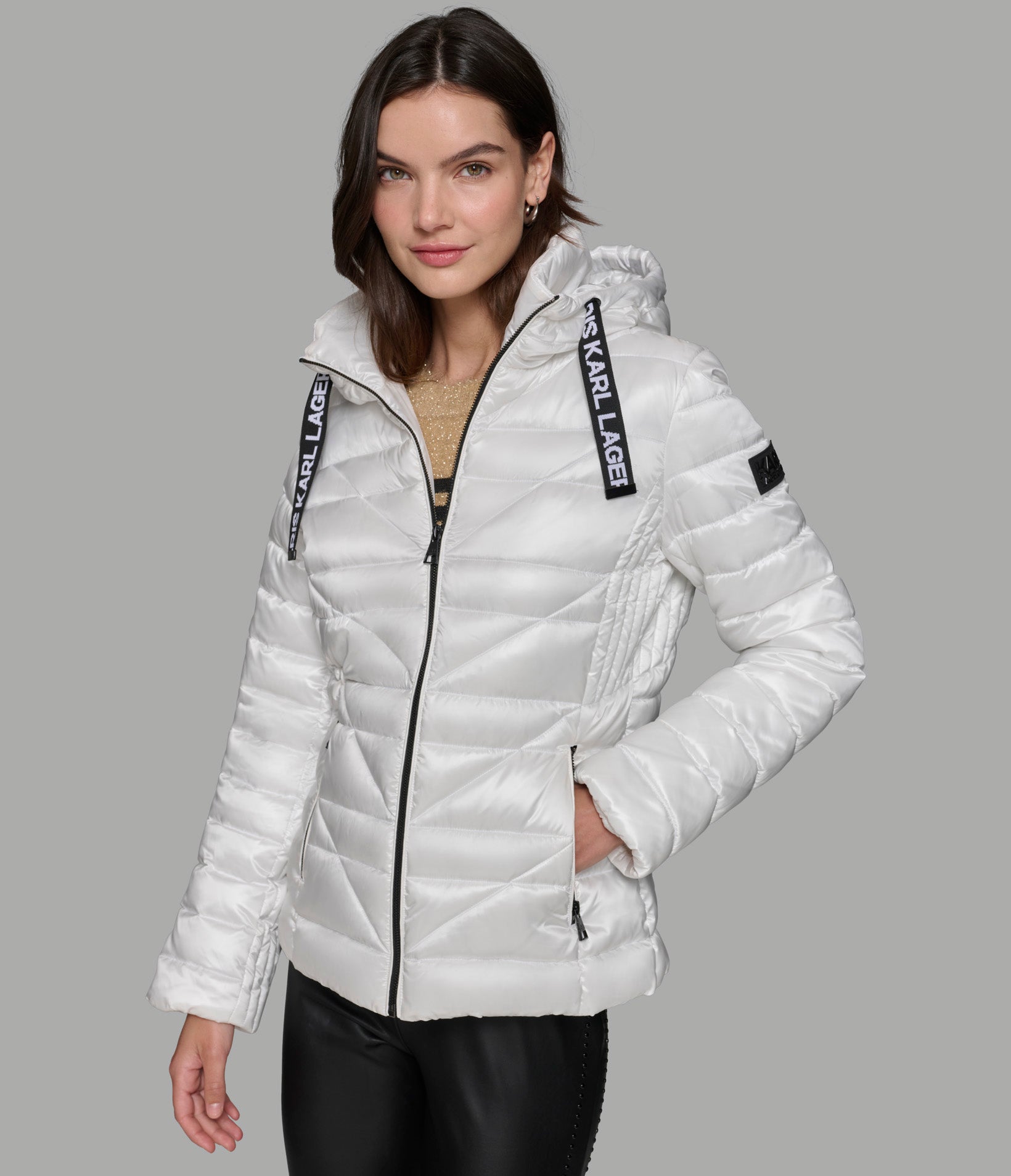 SHORT PUFFER JACKET WITH LOGO VIEW 3 | Women's Clothing Sale