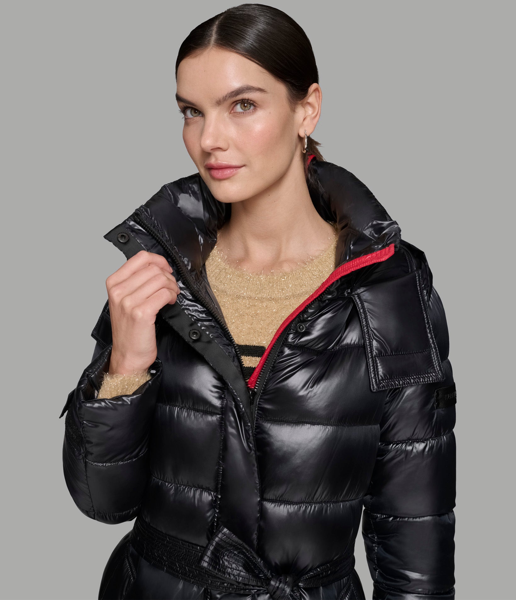 CONTRAST MAXI BELTED LONG PUFFER VIEW 5