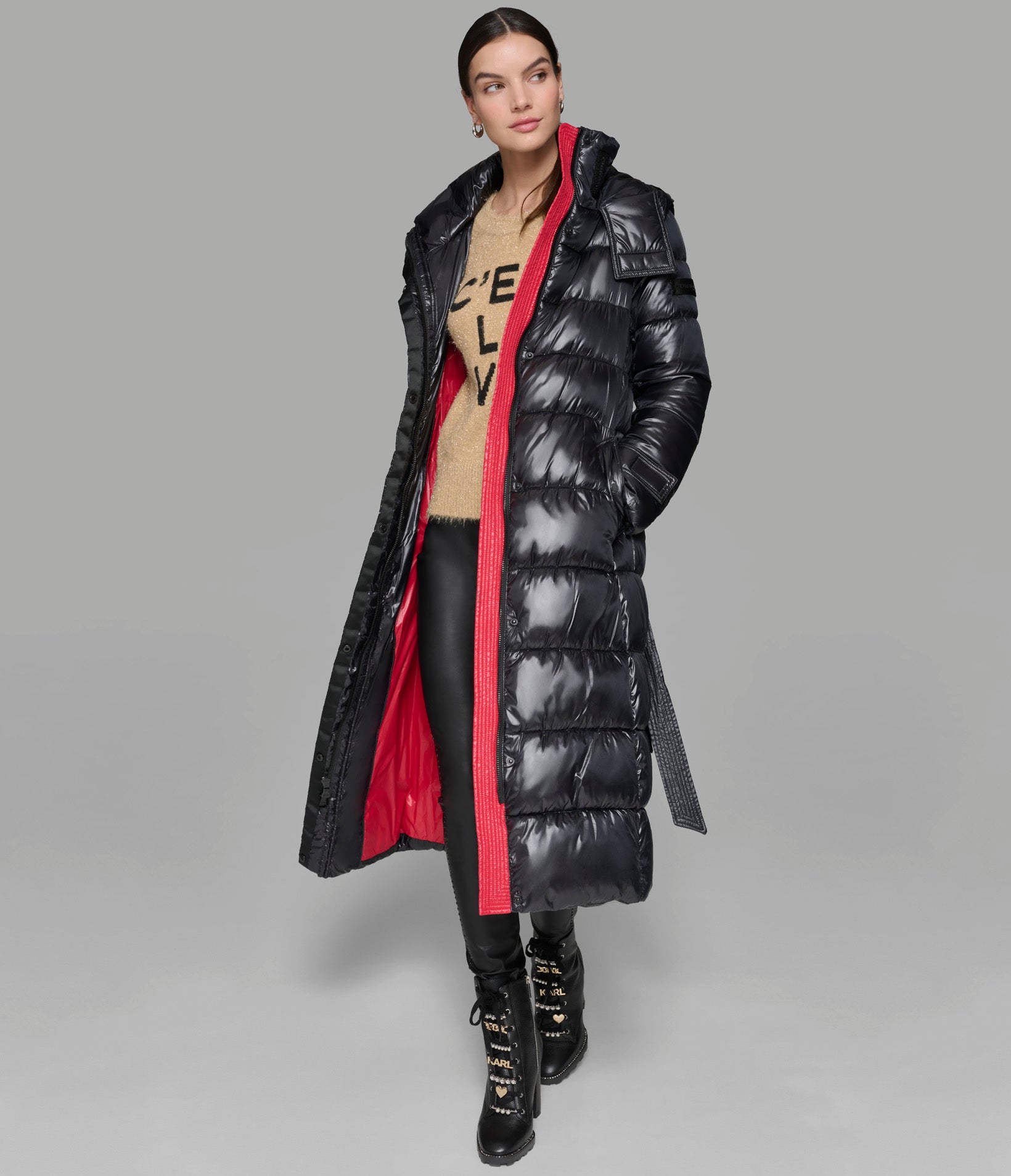 CONTRAST MAXI BELTED LONG PUFFER VIEW 4