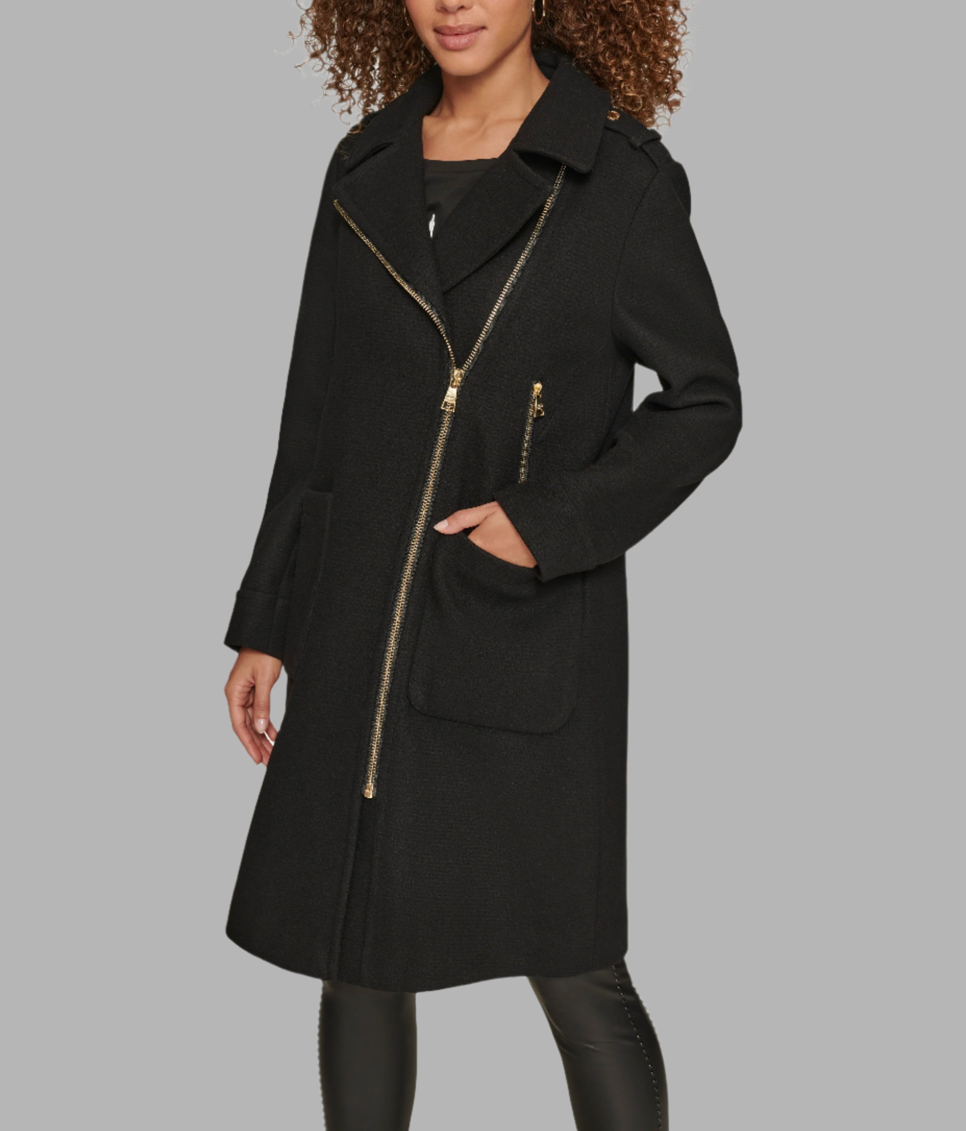ASYMMETRICAL PATCH POCKET COAT View 1 | Women's Clothing Sale