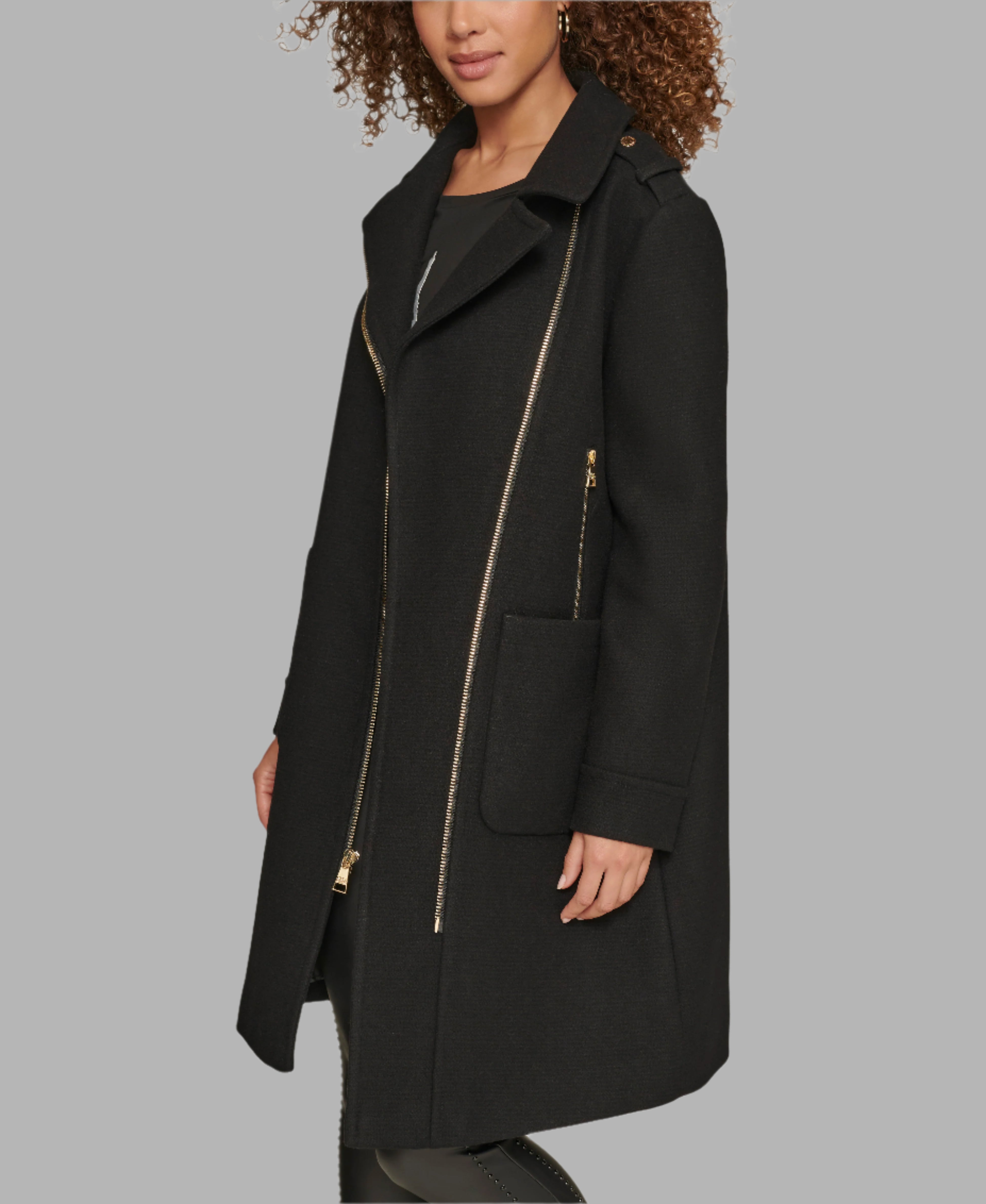 ASYMMETRICAL PATCH POCKET COAT View 2 | Women's Clothing Sale