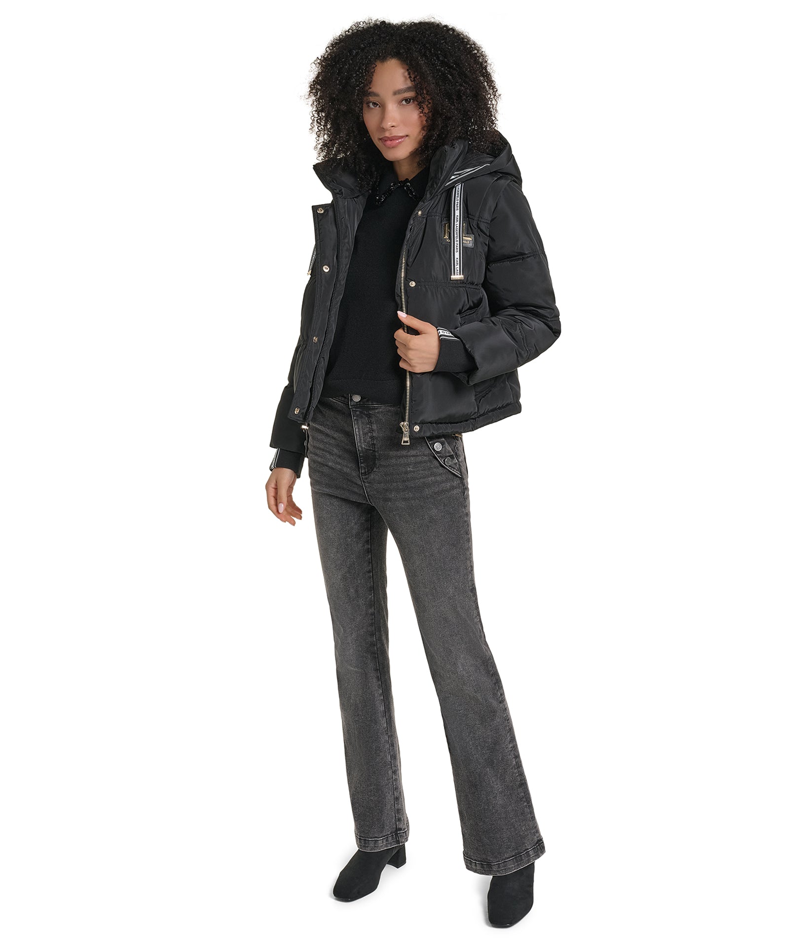 CROPPED VEST LONG SLEEVE PUFFER COAT VIEW 4