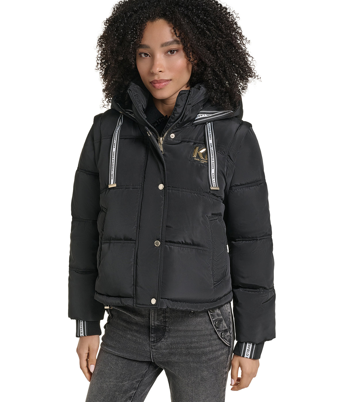 CROPPED VEST LONG SLEEVE PUFFER COAT VIEW 1