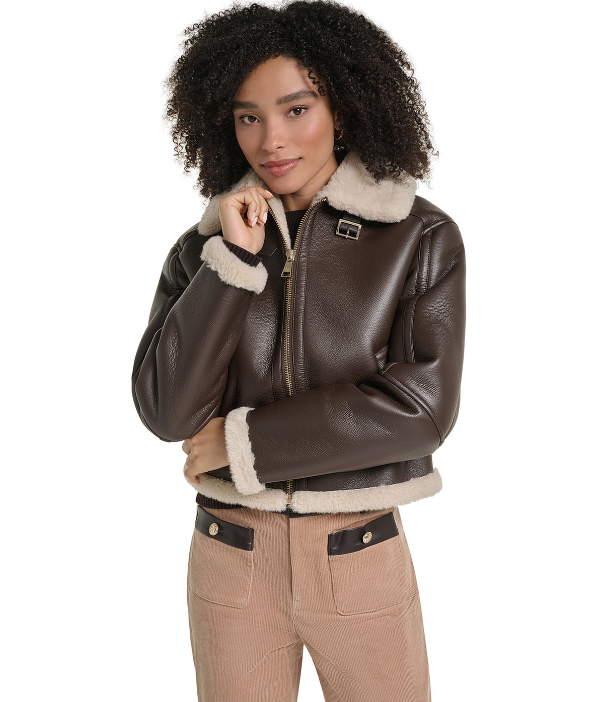 CROPPED FAUX SHEARLING JACKET VIEW 1