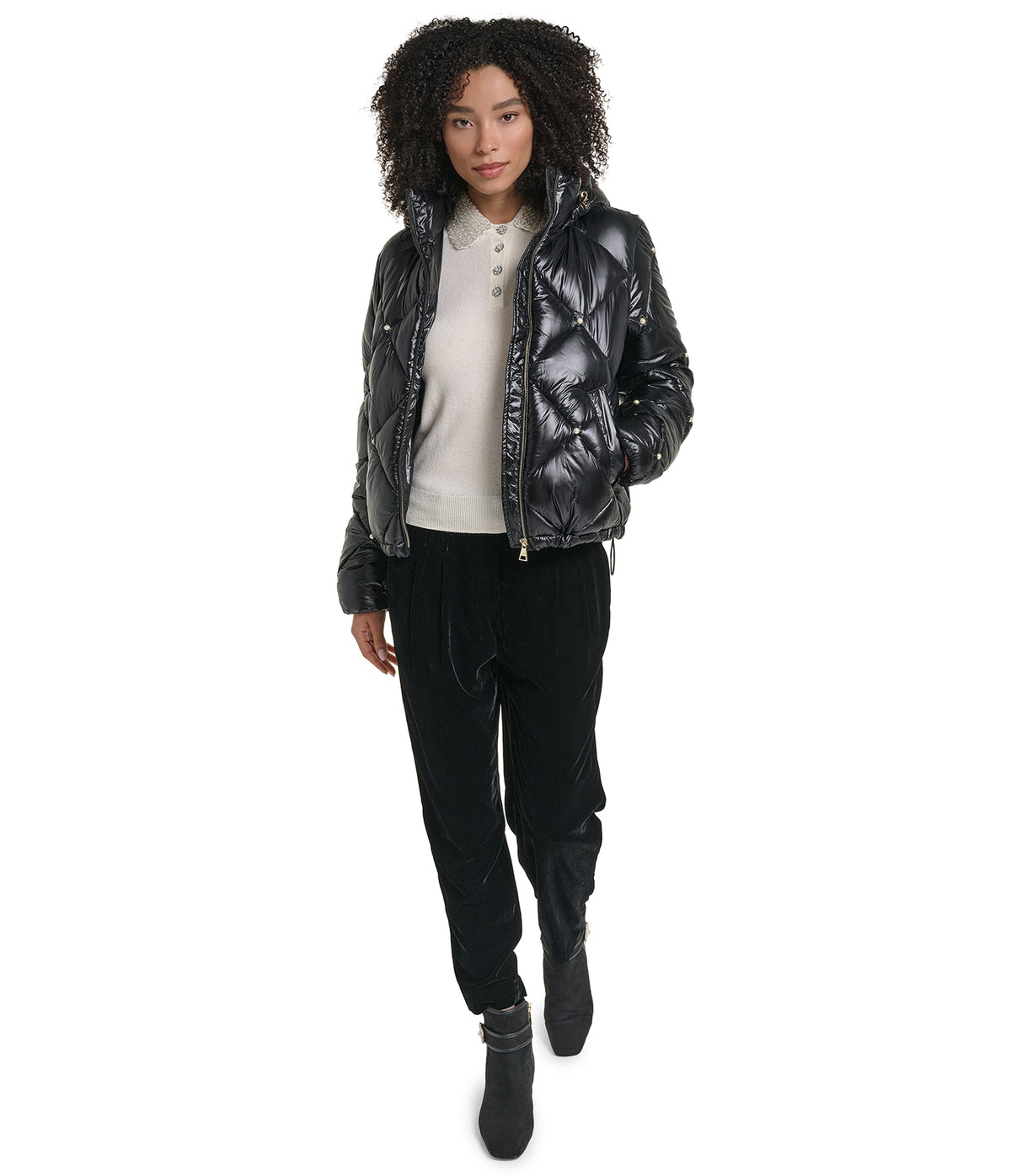 CROPPED HOODED PEARL PUFFER VIEW 5