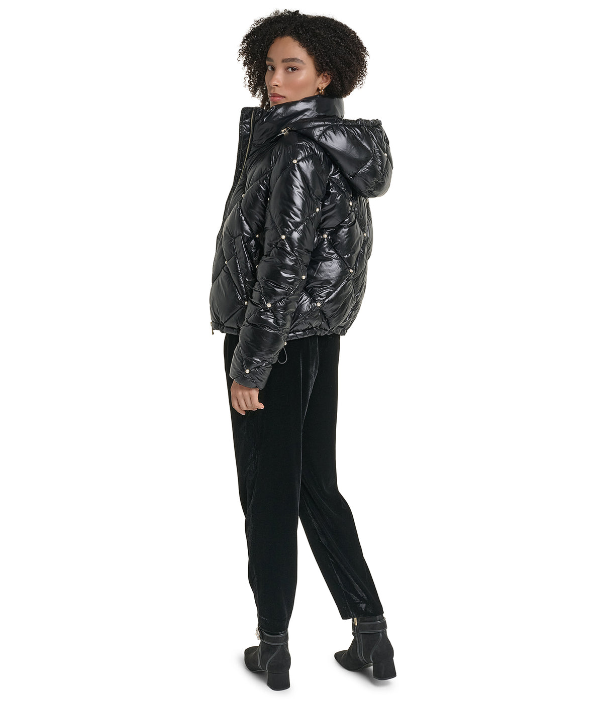 CROPPED HOODED PEARL PUFFER VIEW 6