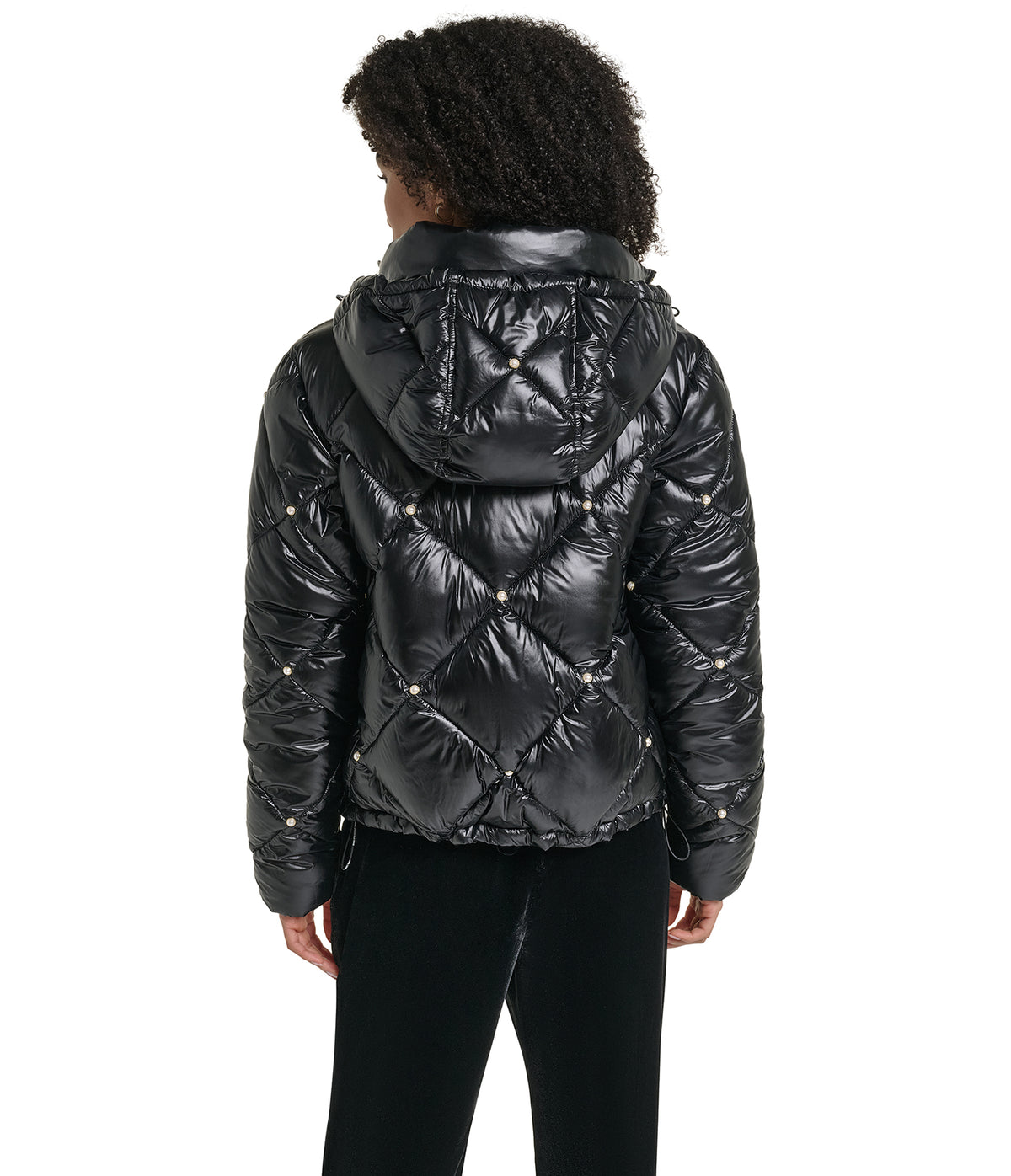 CROPPED HOODED PEARL PUFFER VIEW 2