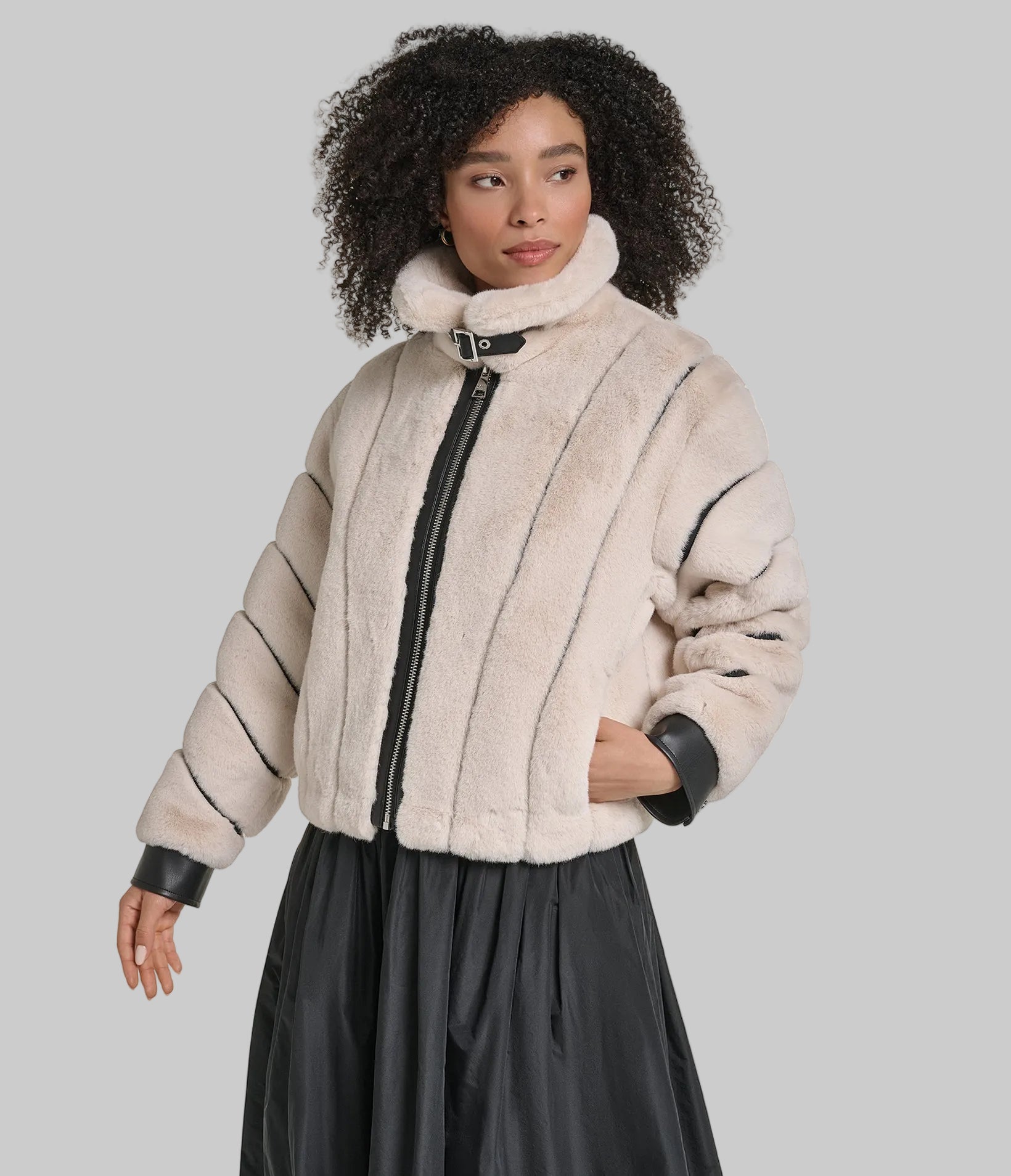 CHANNEL FAUX MINK AND PU BOMBER VIEW 4