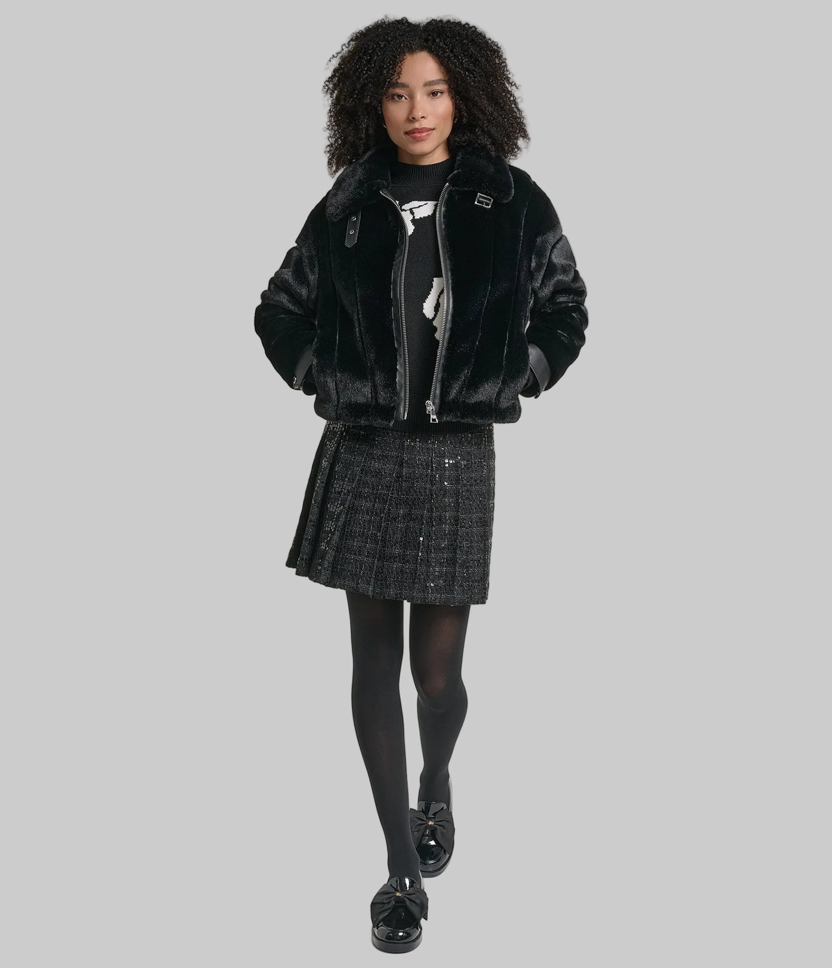 CHANNEL FAUX MINK AND PU BOMBER VIEW 5