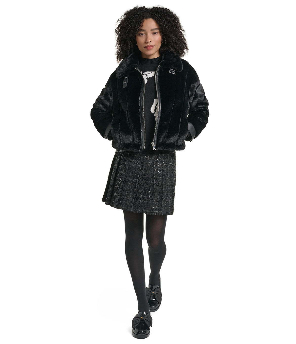 CROPPED FAUX MINK CHANNEL BOMBER VIEW 5 | Women's Faux Fur Jackets