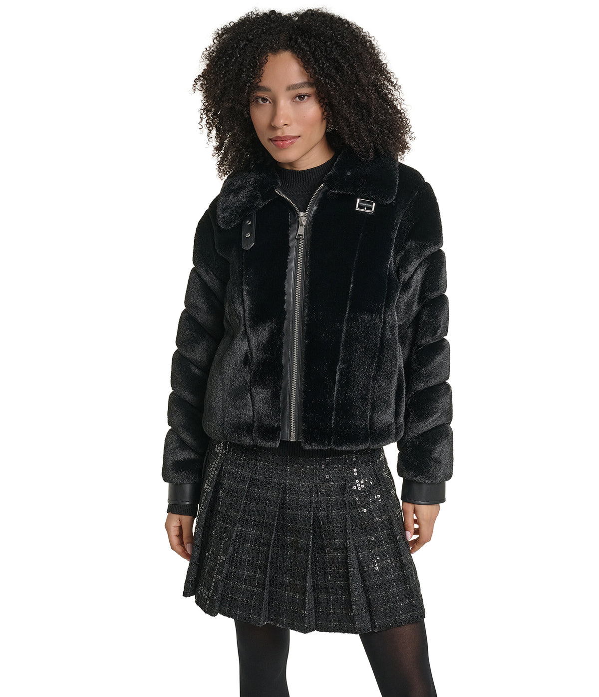 CROPPED FAUX MINK CHANNEL BOMBER VIEW 4 | Women's Faux Fur Jackets