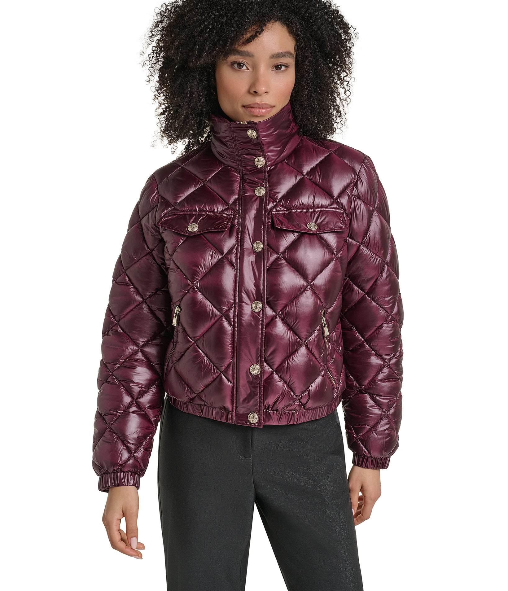 CROPPED QUILTED BUTTON DETAIL JACKET VIEW 1
