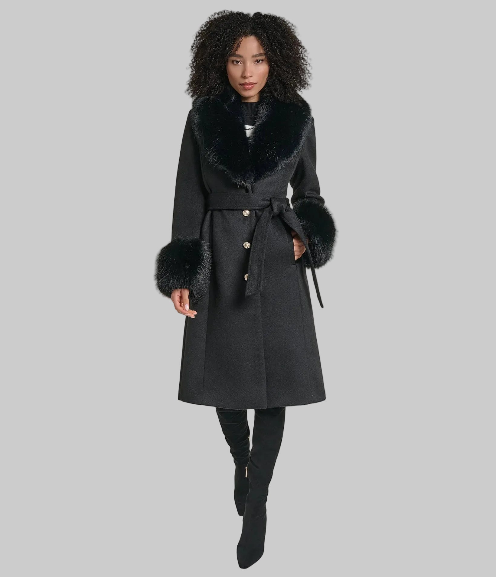 WOOL COAT WITH FAUX FUR COLLAR CUFFS VIEW 4 | New Arrivals