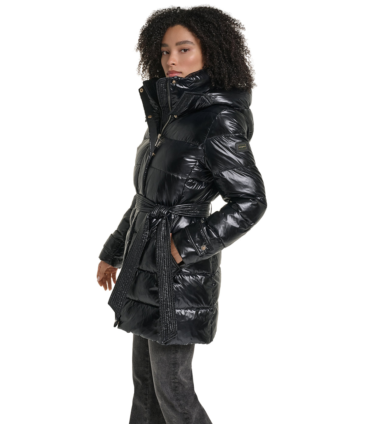 HOODED BELTED HYBRID DOWN PUFFER VIEW 3 | Women's Clothing