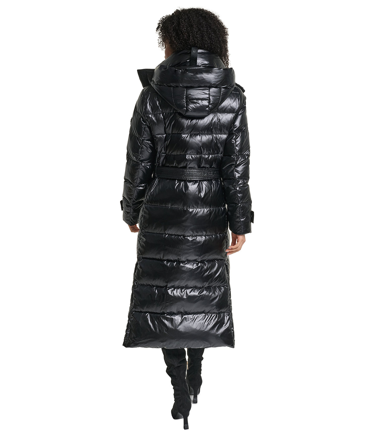 HOODED BELTED HYBRID DOWN PUFFER VIEW 3