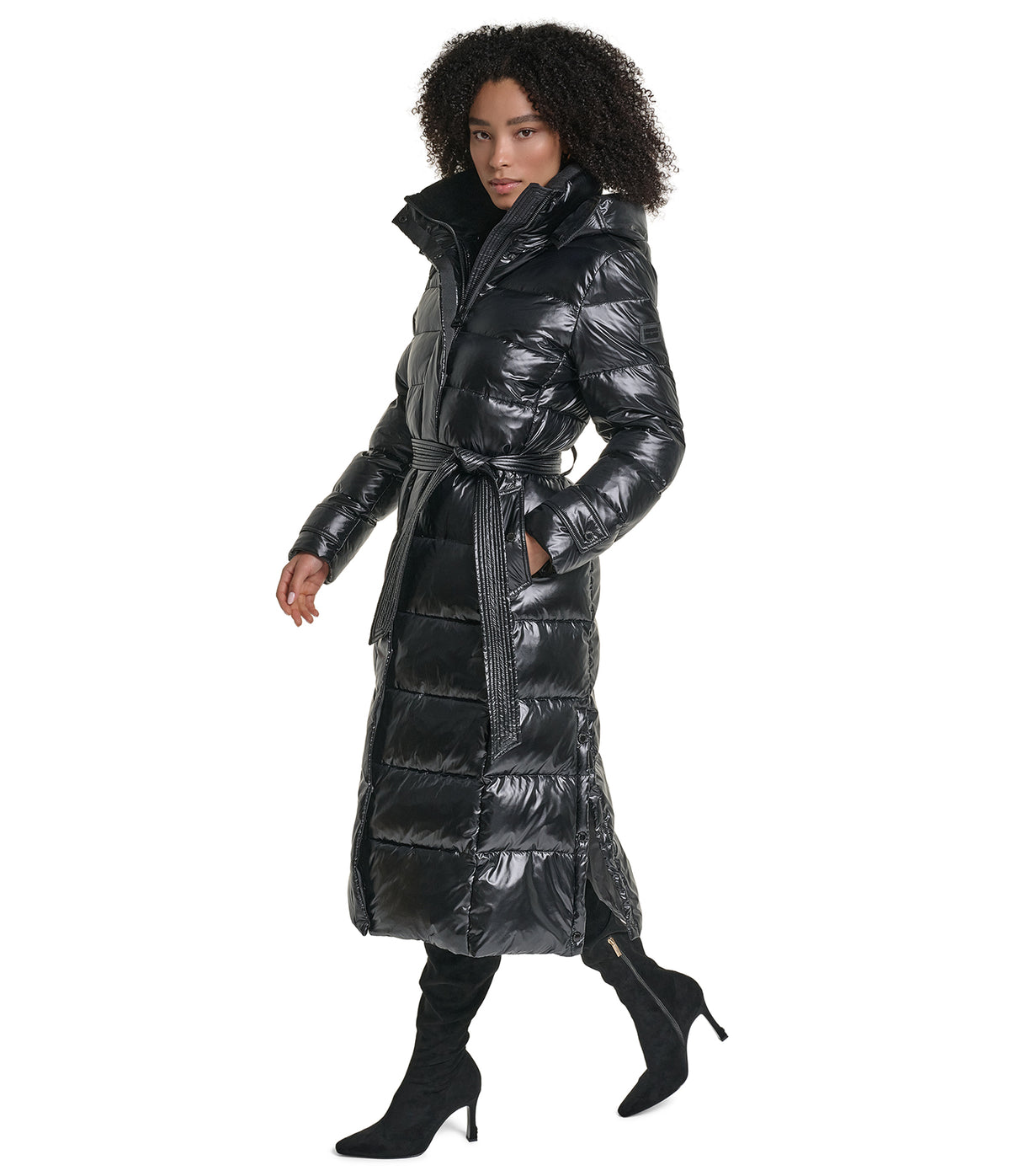 HOODED BELTED HYBRID DOWN PUFFER VIEW 4