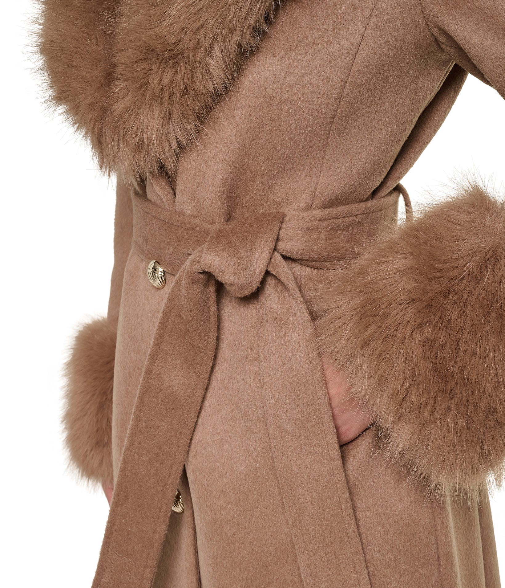 WOOL COAT WITH FAUX FUR COLLAR CUFFS VIEW 7