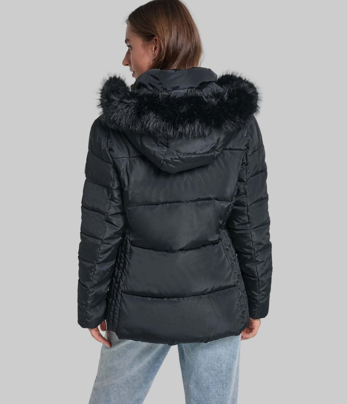 FAUX FUR TRIM HOODED SHORT PUFFER VIEW 2