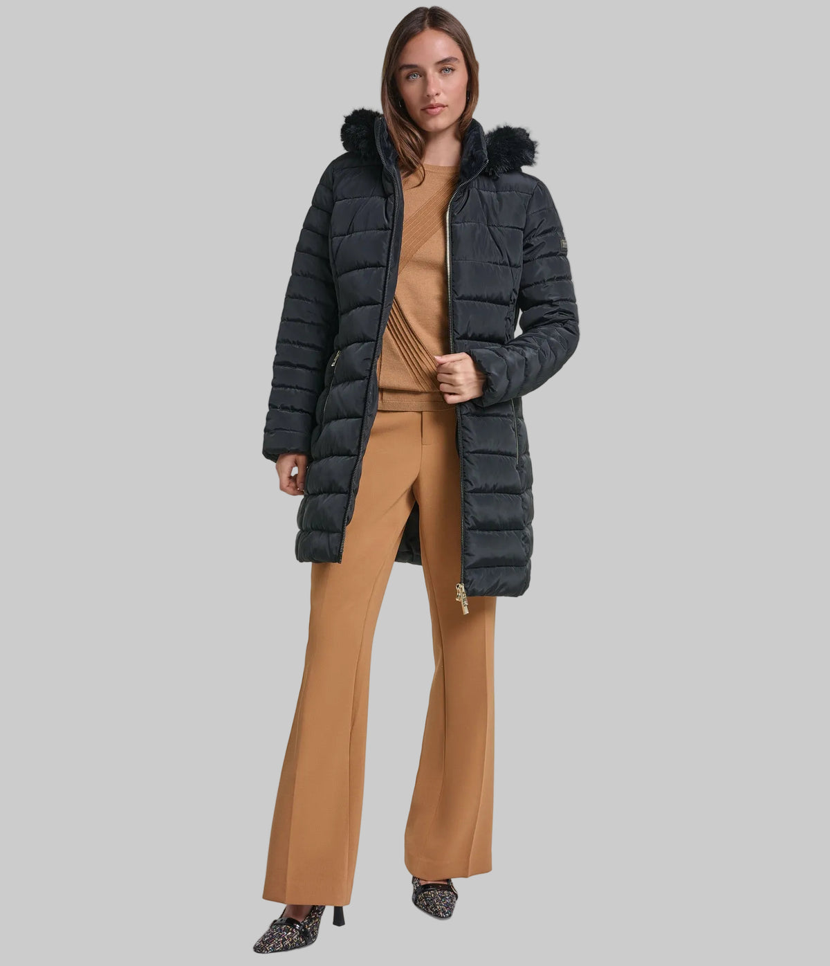 FAUX FUR HOODED MIDI PUFFER VIEW 5
