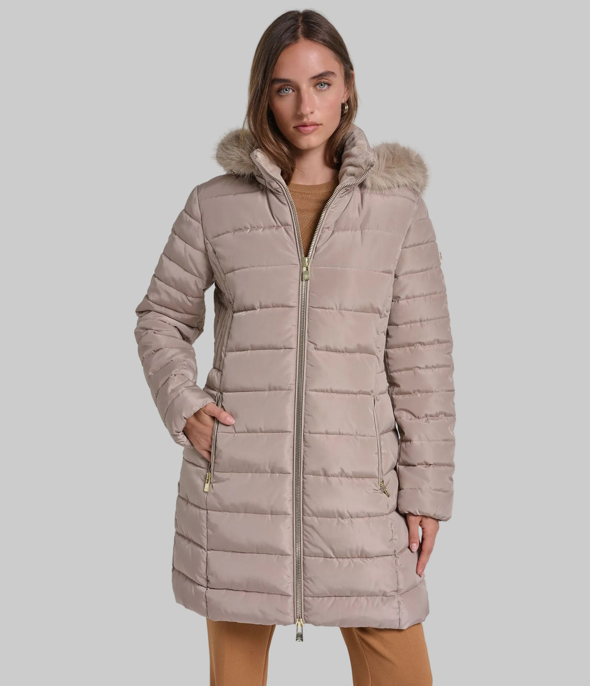 FAUX FUR HOODED MIDI PUFFER VIEW 2