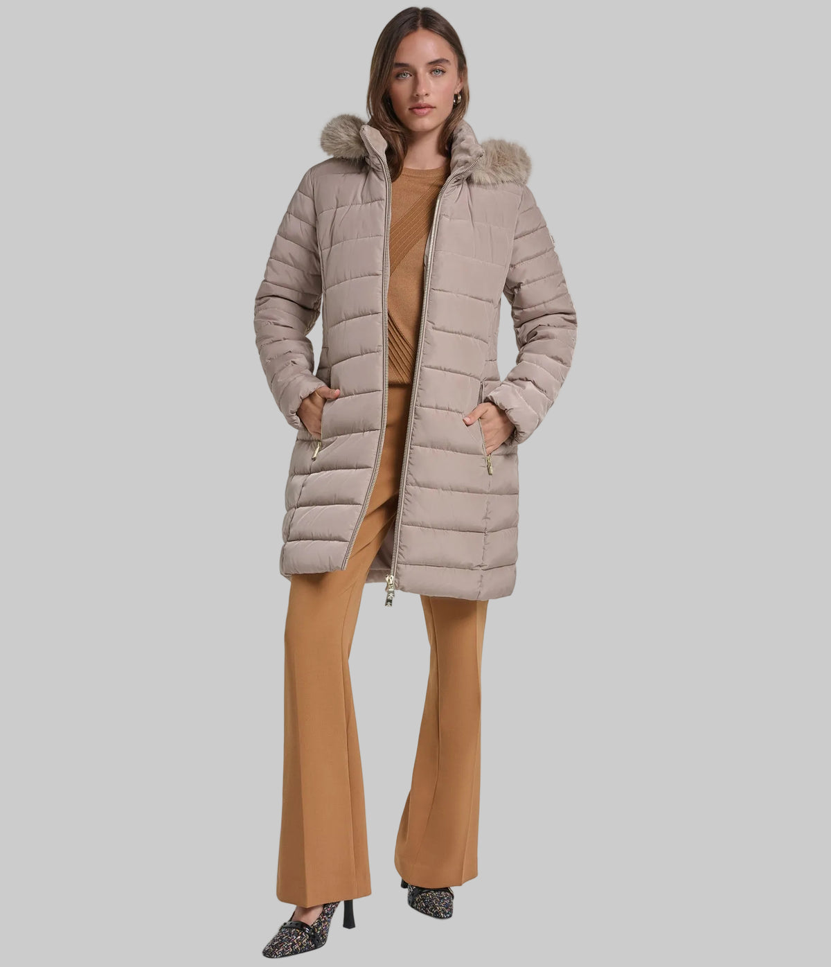 FAUX FUR HOODED MIDI PUFFER VIEW 6