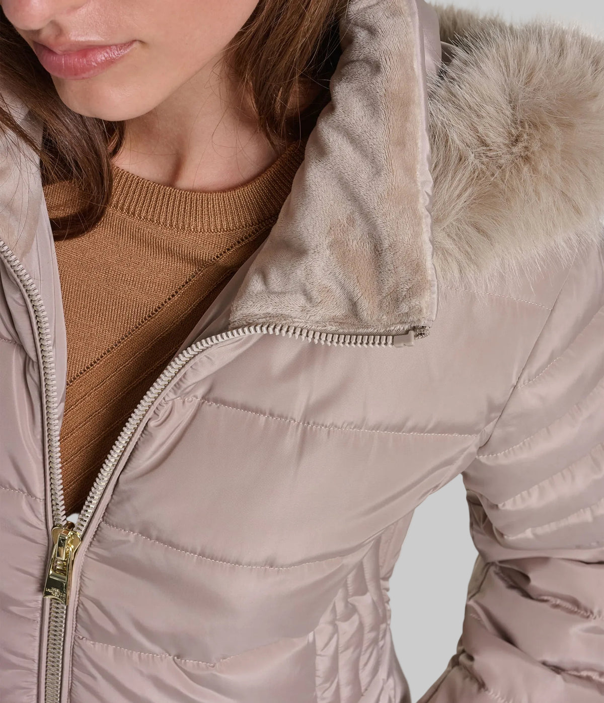 FAUX FUR HOODED MIDI PUFFER VIEW 8