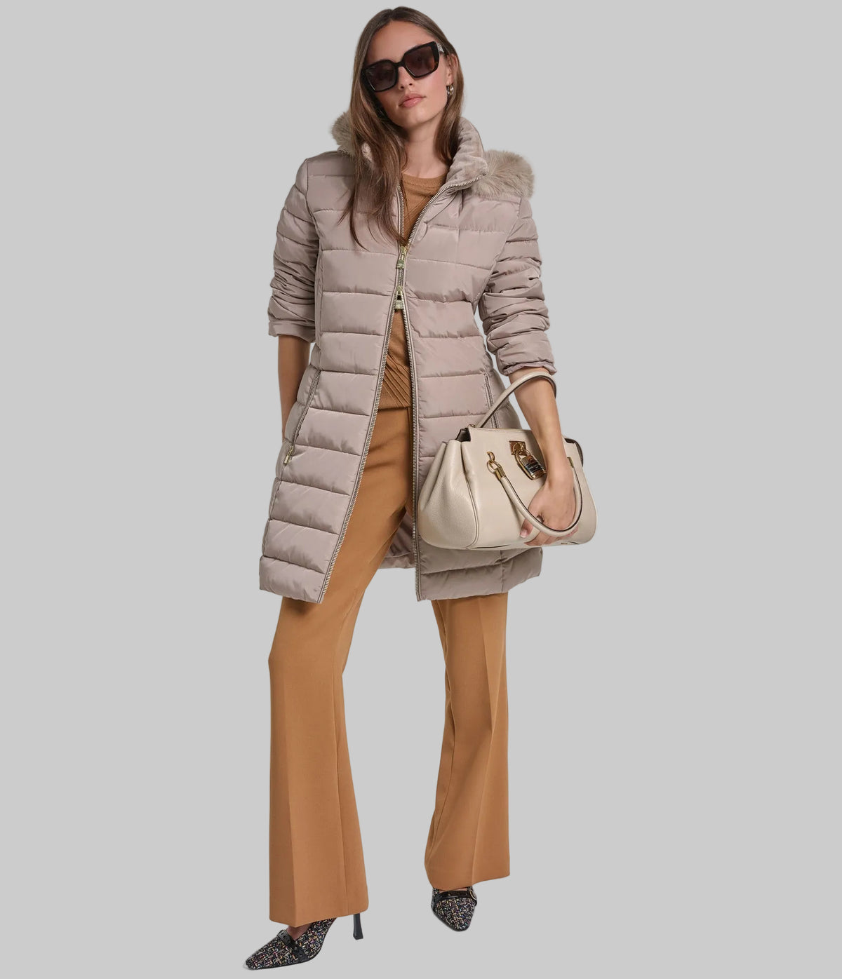 FAUX FUR HOODED MIDI PUFFER VIEW 5