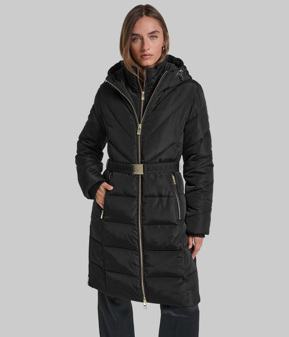 HOODED BELTED MIDI PUFFER VIEW 2