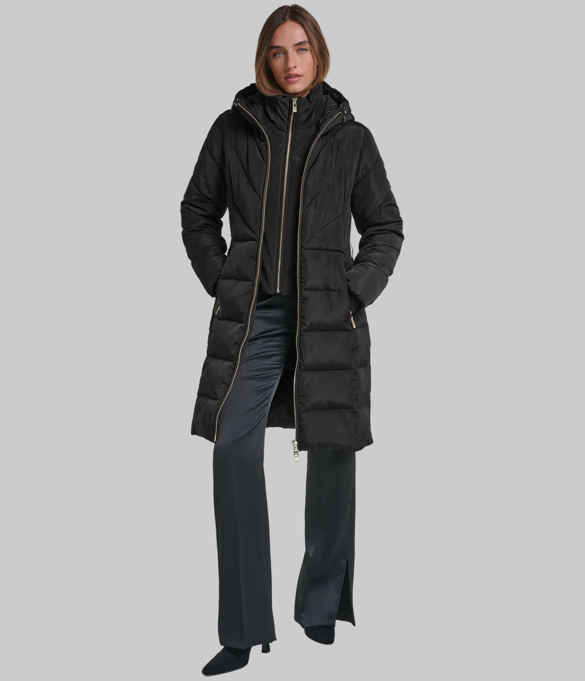 HOODED BELTED MIDI PUFFER VIEW 1