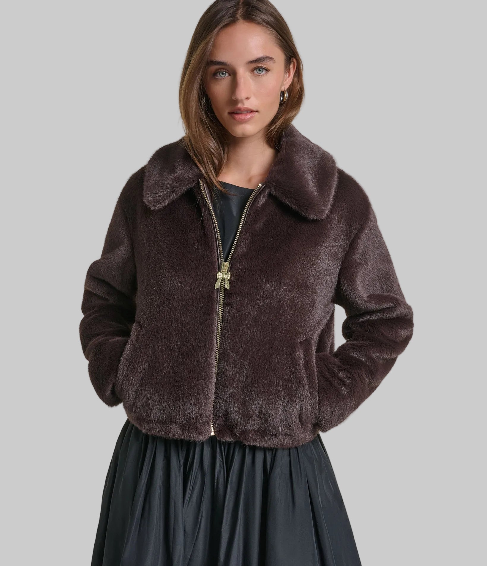 CROPPED FAUX FUR JACKET VIEW 1