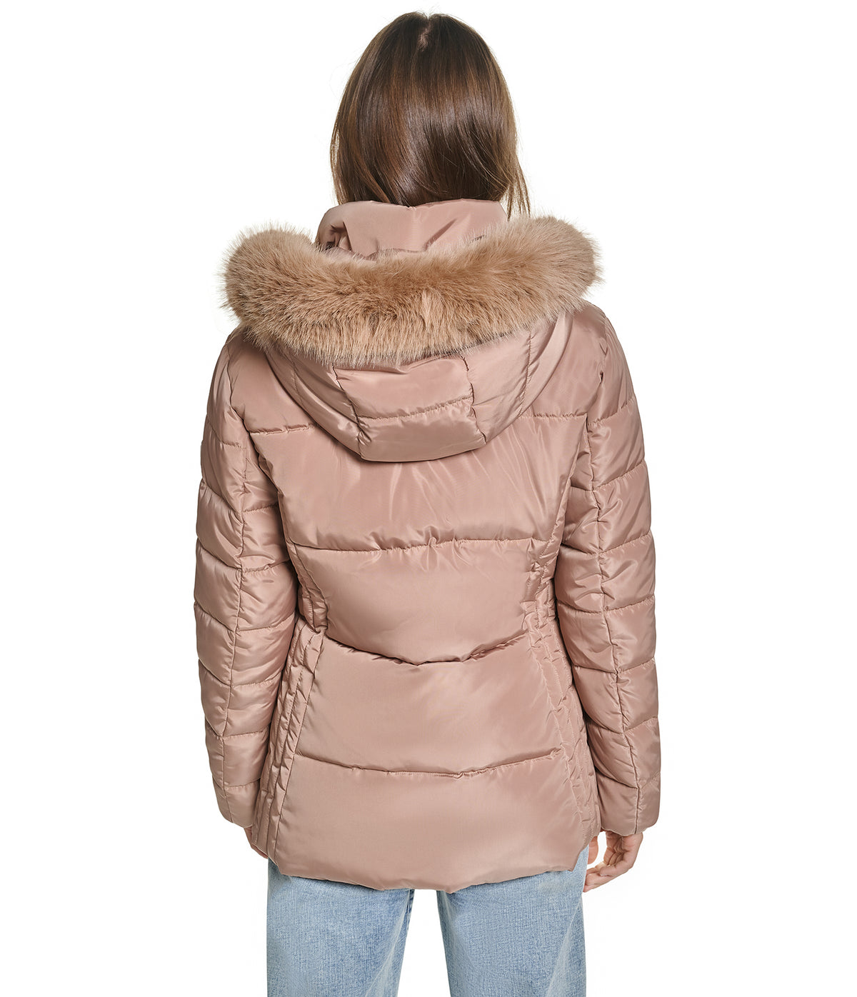 FAUX FUR TRIM HOODED SHORT PUFFER VIEW 2