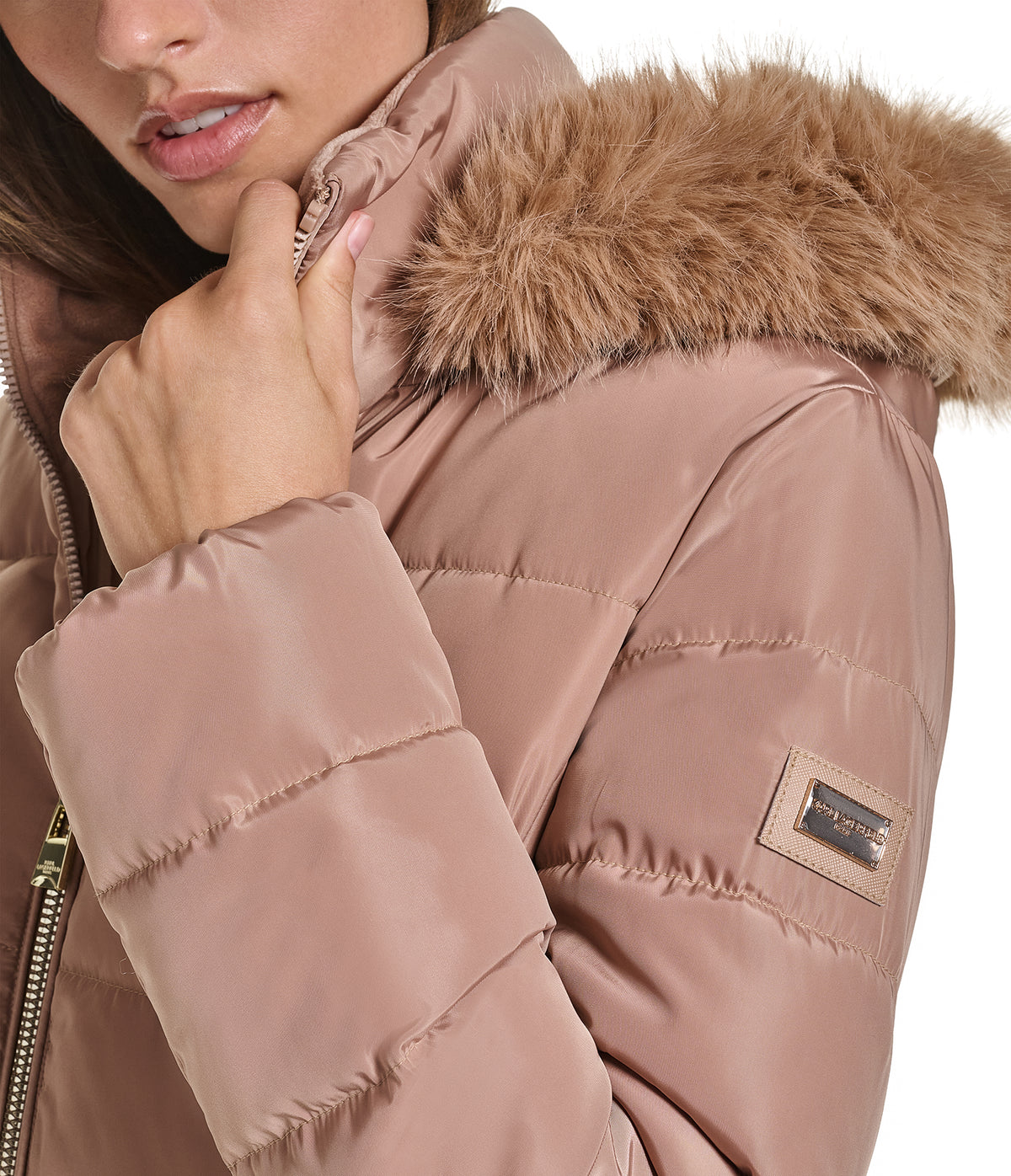 FAUX FUR TRIM HOODED SHORT PUFFER VIEW 6