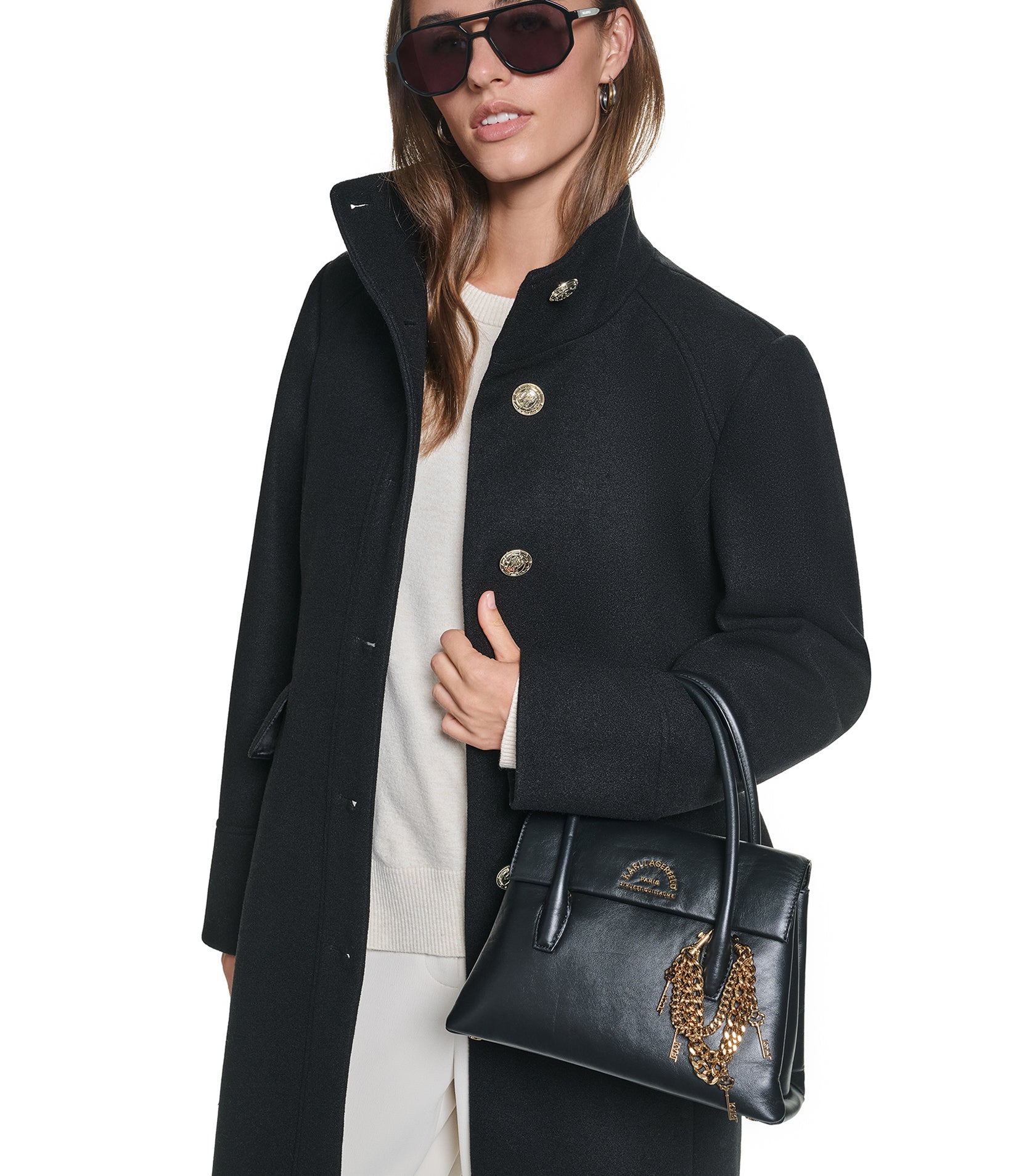 Brushed High Neck Coat | Jackets & Blazers | Karl Lagerfeld Paris