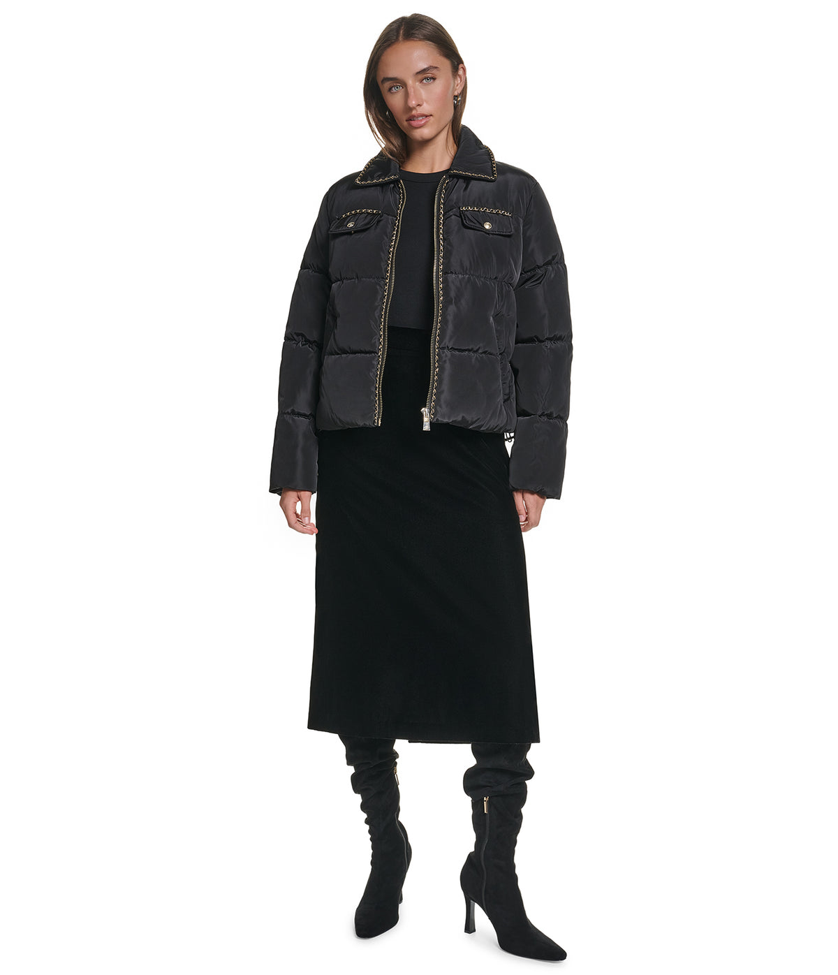 CROPPED CHAIN TRIM PUFFER VIEW 4