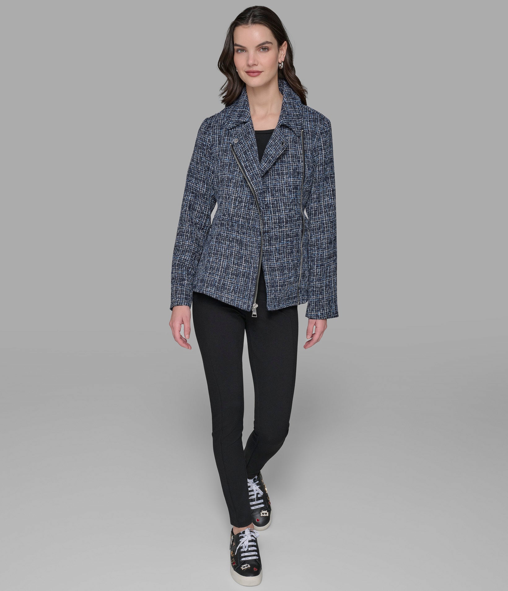 BELTED TWEED MOTO JACKET VIEW 4 | Women's Clothing Sale